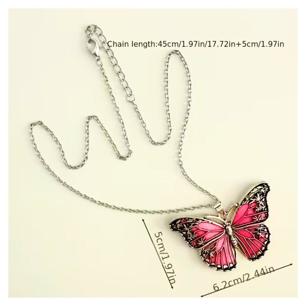 Amethyst Radiance Butterfly Necklace Oil-Drop Enamel Silver Finish NWT - Picture 2 of 2